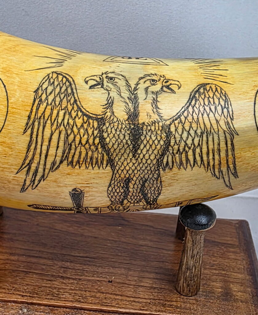 Close up of the Eagle on the powder horn
